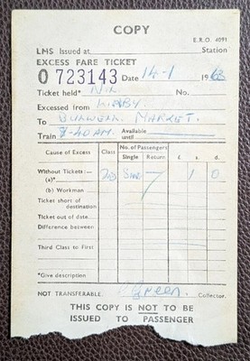 1963 LMS Überpreis Ticket Linby nach Bulwell Market Railway Ephemera