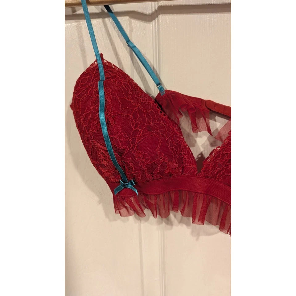 Sujetador Ahh by Rhonda Rojo Cizalla Volantes Retro Estilo Pinup Suave Talla L Pinup Bralette Foto 3 de 4