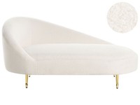 Chaiselongue Links Bouclé Creme Weiß Gesteppt Mit Metallgestell Gold Valreas