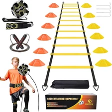 Soccer Agility Training Equipment Set, 12 Rung 20Ft Ladder, 12 Yellow