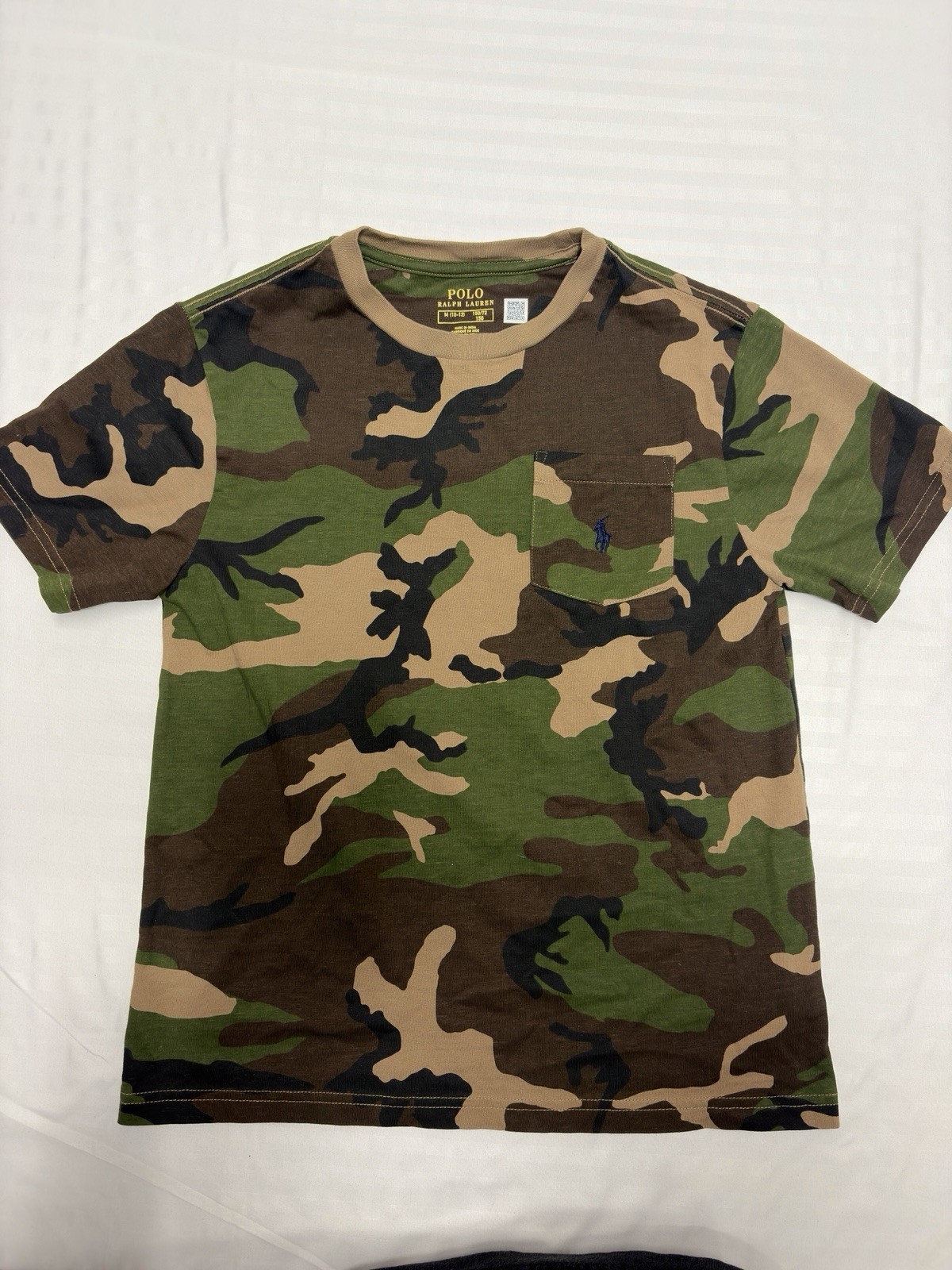 Polo Ralph Lauren Boys M Sz Green Camo Print Graphic Short Sleeve Pocket T-Shirt
