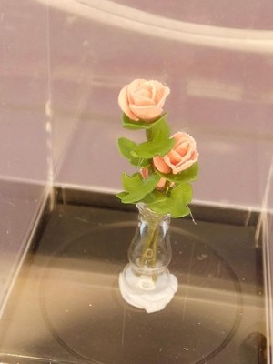 Lovely IGMA Sandra Henry Wall Trio of Pink Roses in a Crystal Bud Vase