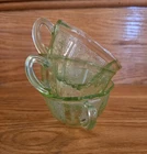 VTG 1930s Uranium DepressionGlass TeaCups Hocking Princess Pattern 3pc 1 Chipped