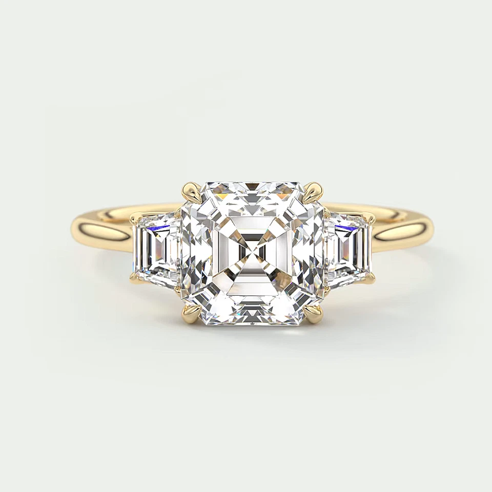 14k Yellow Gold Semi Mount Setting Ring Asscher 0.50 Carat Diamond Solid Size 7 - Image 3 of 4
