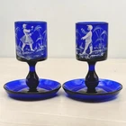 Vtg Italian Murano Sent Labeled Art Glass Blue Candle Holders Mary Gregory Style