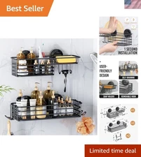 Luxe Rustproof Shower Caddy Suction Cup Set - 2 Black Polished Holders with H...