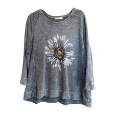 Jess & Jane Mineral Washed Baby French Terry Tunic Top Daisy Day XL Garden Girl