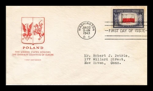 US COVER POLAND OVERRUN COUNTRIES FDC SCOTT 909 HOUSE OF FARNAM CACHET