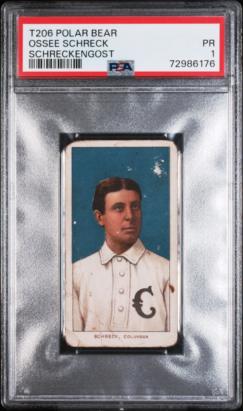 1909-11 T206 Polar Bear Ossee Schreck Schreckengost PSA 1 New Label