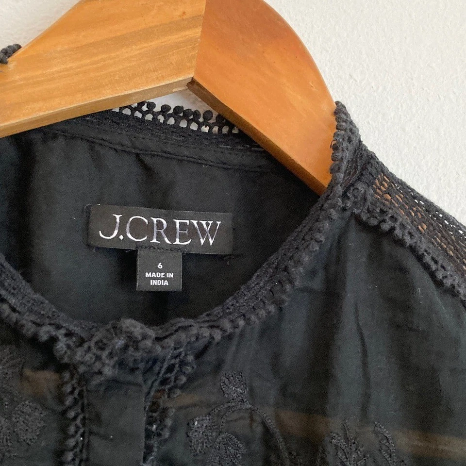 J. Crew Embroidered lace-trim button-up shirt in cotton voile Size 6 Black Sheer - Image 4 of 4