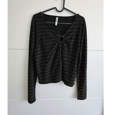 page one Damen Langarm Bluse Glitzer gestreift V-Ausschnitt schwarz Größe L