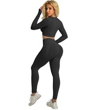 YOAKUKA 2 Piece Workout Legging Set Women Yoga Gym Seamless Long Sleeve Athletic