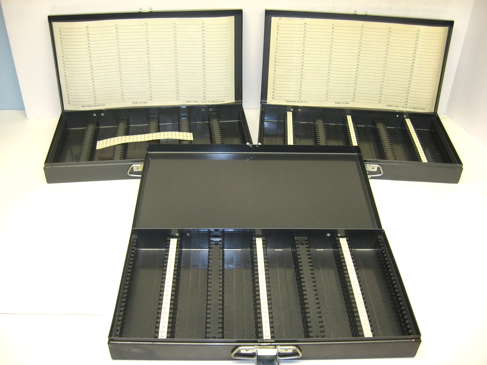 Set of 3 Dark Gray, Metal Slide Trays, 150 Slides Each, Very Good Condition