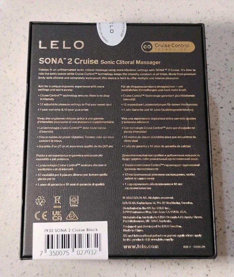 LELO SONA 2 CRUCERO RECARGABLE SÓNICO ESTIMULADOR CLÍTORIS MASAJEADOR NEGRO NUEVO Foto 2 de 2