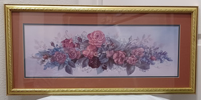 Vtg 1990 Rose Rhapsody by Glynda Turley Framed Matted Roses Print Gold Frame