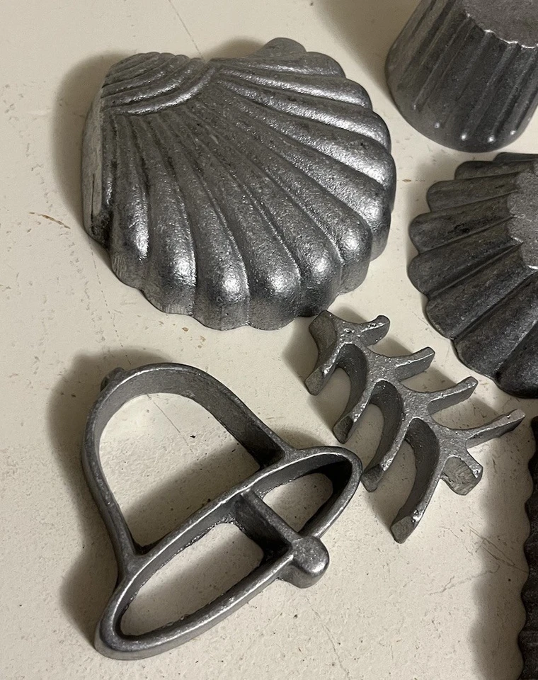 Vintage Butterfly Shell Tree Iron Cookie Mold Set of 9 Cast Aluminum Pastry - Image 2 of 4