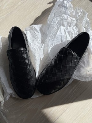 Bottega Veneta Men's Black Woven Leather Loafer Slippers EU 40 Closed Toe