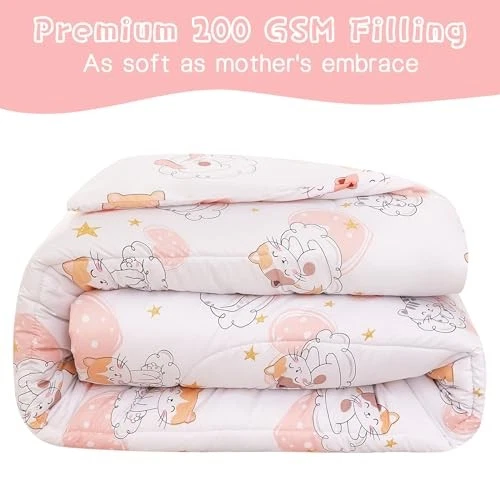  Juego de edredón Cat Kids para niñas gemelo, lindo acolchado rosa estampado de corazón  Foto 3 de 4
