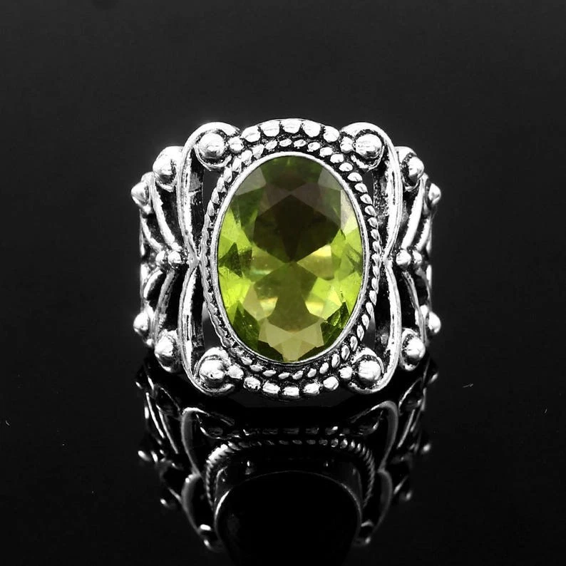 Green Peridot 925 Sterling Silver Band & Statement Ring Handmade All Size SS35 - Image 3 of 3