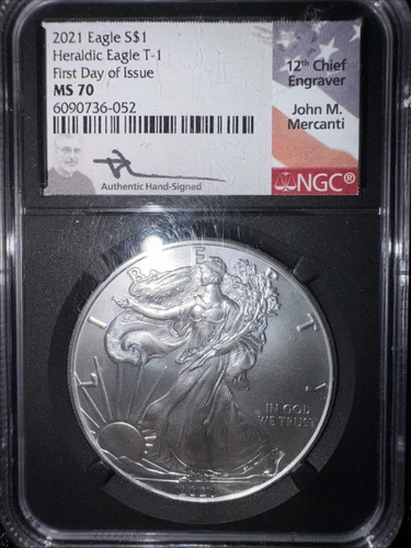 2021  Silver Eagle S$1 Heraldic T-1 First Day Of Issue NGC MS70 Free Shipping