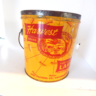 Harvest Pure Rendered LARD 4 Pound Bucket With Handle But No Lid - Circa 1955
