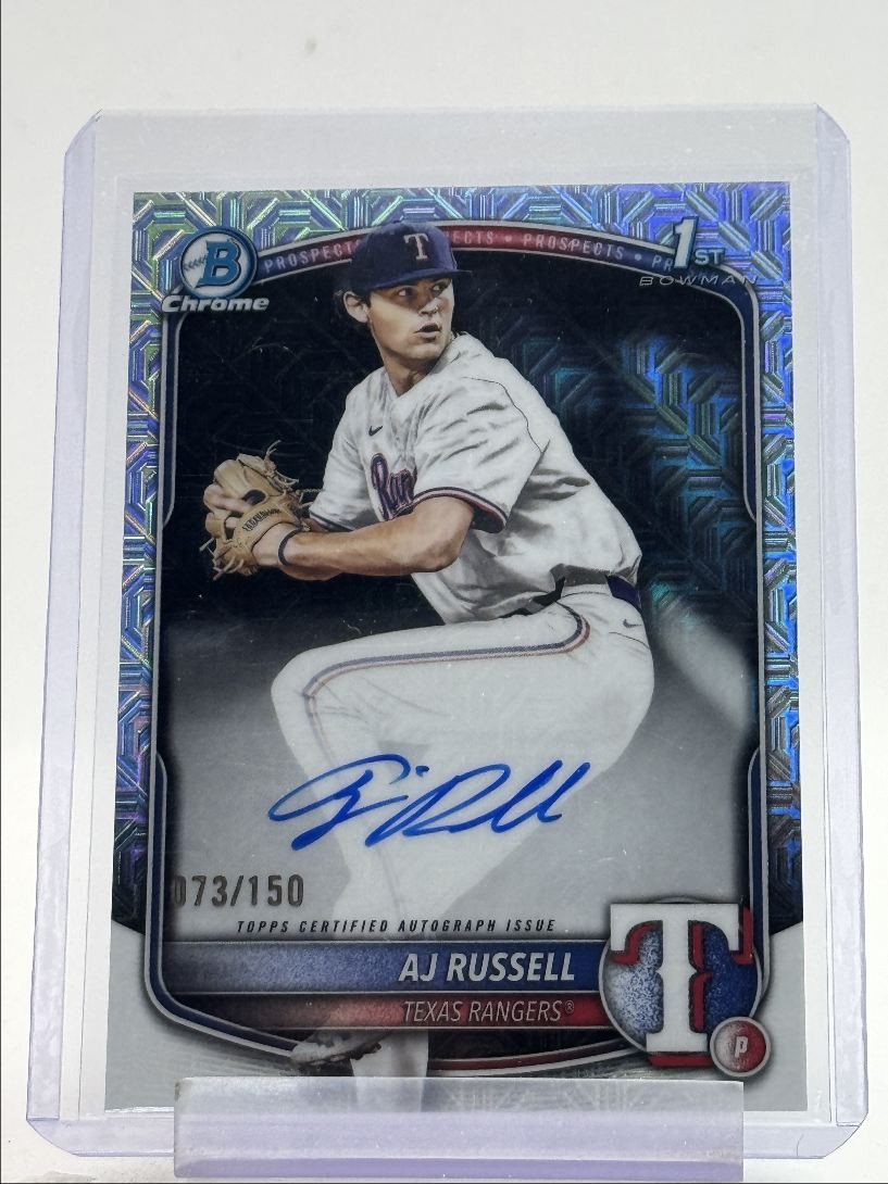 AJ RUSSELL 2025 BOWMAN CHROME DRAFT 1ST HTA CHOICE AUTOGRAPH AUTO /150 Q5451