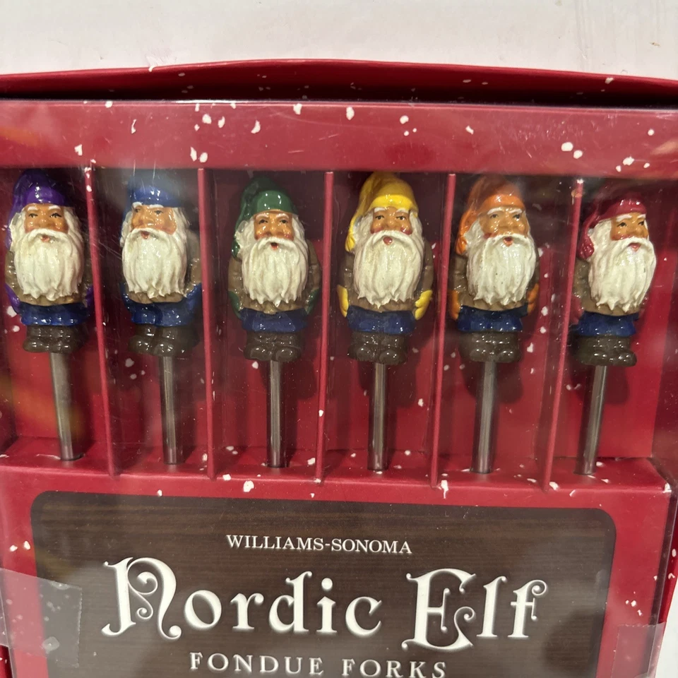 Williams-Sonoma Nordic Elf Hand Painted Fondue Forks Set of 6 - Image 3 of 4