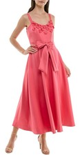 Taylor Womens Floral-Trim Bow-Waist Midi Dress 16 Modern Coral - NWT 198
