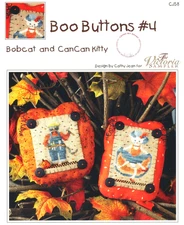 Victoria Sampler BOBCAT AND CANCAN KITTY Boo Buttons #4  X-Stitch Charts Leaflet