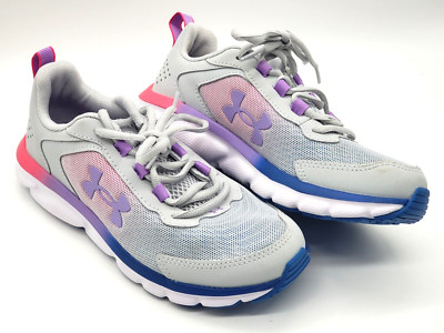 Under Armour  Sz  4YCharged Assert 9 Girl's Halo Grey/White/Lilac Running Shoes