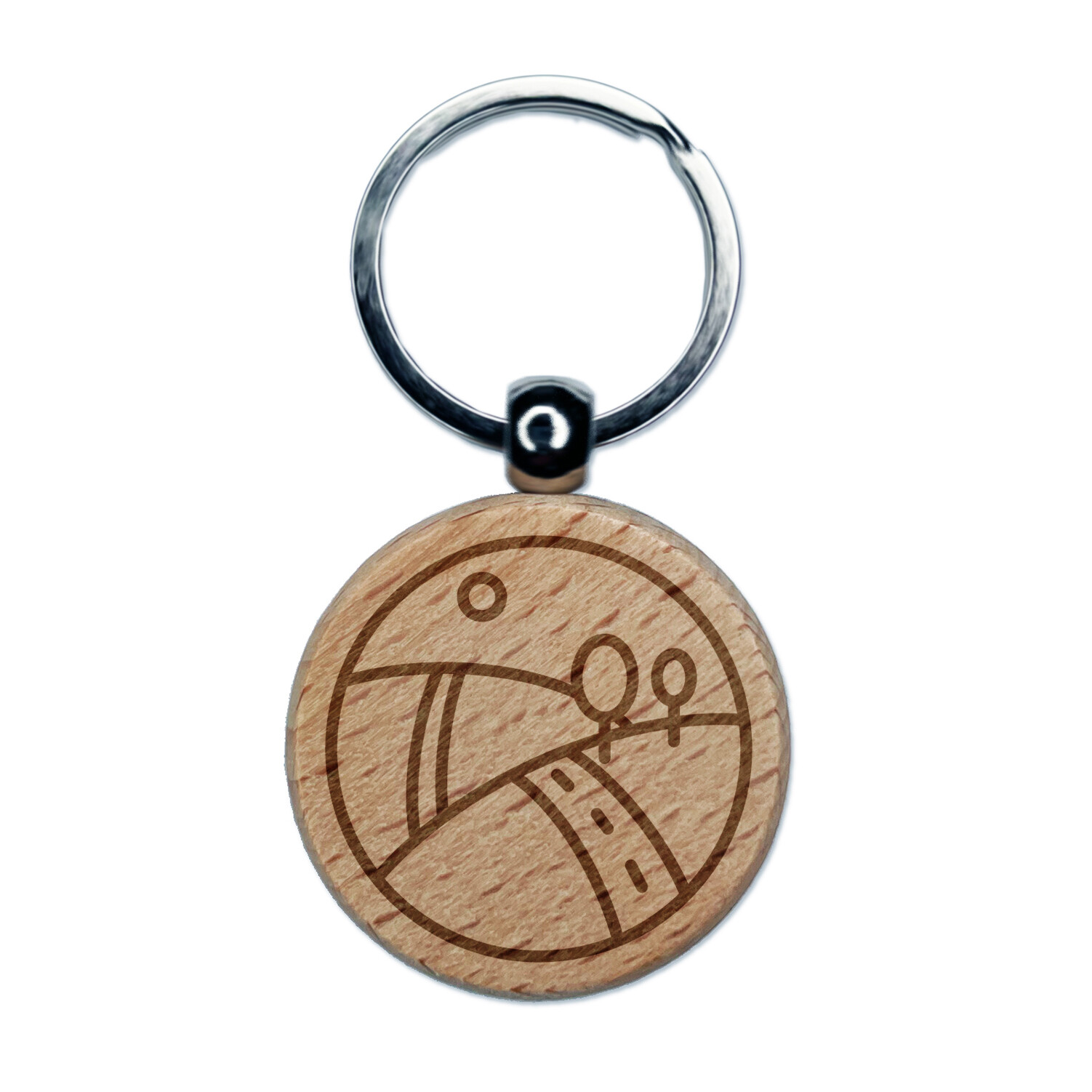 Hilly Roadscape Engraved Wood Round Keychain Tag Charm