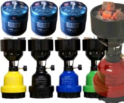 CAMPINGMAN (2in1) 1x Shisha Gaskocher Kohle Anzünder K520 + 4x G699 Gas Stechgaskartuschen