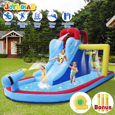 Kid Inflatable Bounce House Slide Splash Pool Jump Climb w/480W Blower+Water Gun