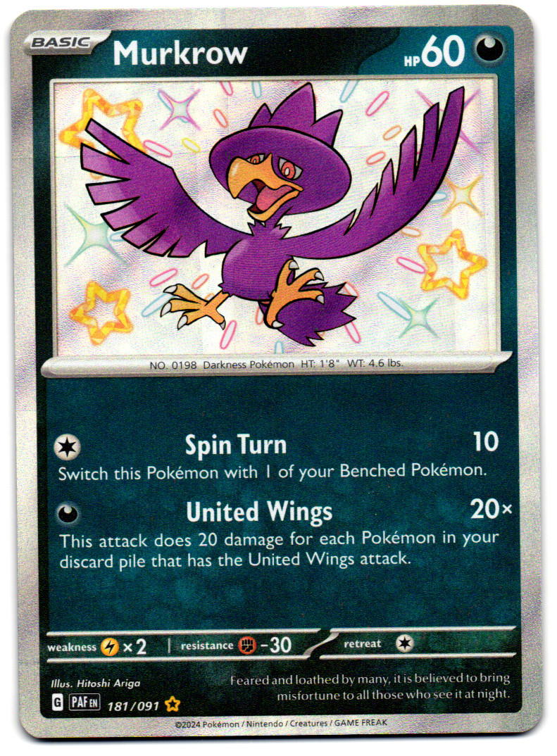 Murkrow 181/091 Paldean Fates Holo Near Mint Shiny Holo Rate Pokemon Card