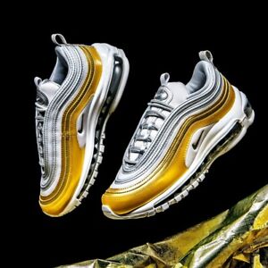 NUOVO Nike Air Max 97 COLOR ORO METALLICO ARGENTO IN PELLE SCARPE DA  GINNASTICA UOMO DONNA UK 6 EU 40 | eBay