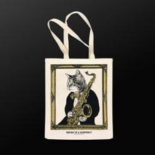 Musical Instrument Cat TOTE Bag - Classicat Saxophone , 100 Cotton