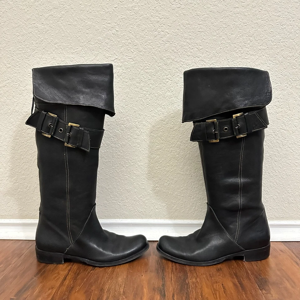 Botas de Montar MANAS DESIGN Mujer EU 37 US 6 Cuero Negro Hasta la Rodilla Moto Gótico Foto 4 de 4
