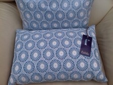 Fable Bedeck OLIVIA Pair Blue Cushions Circles and Lace Embroidery New