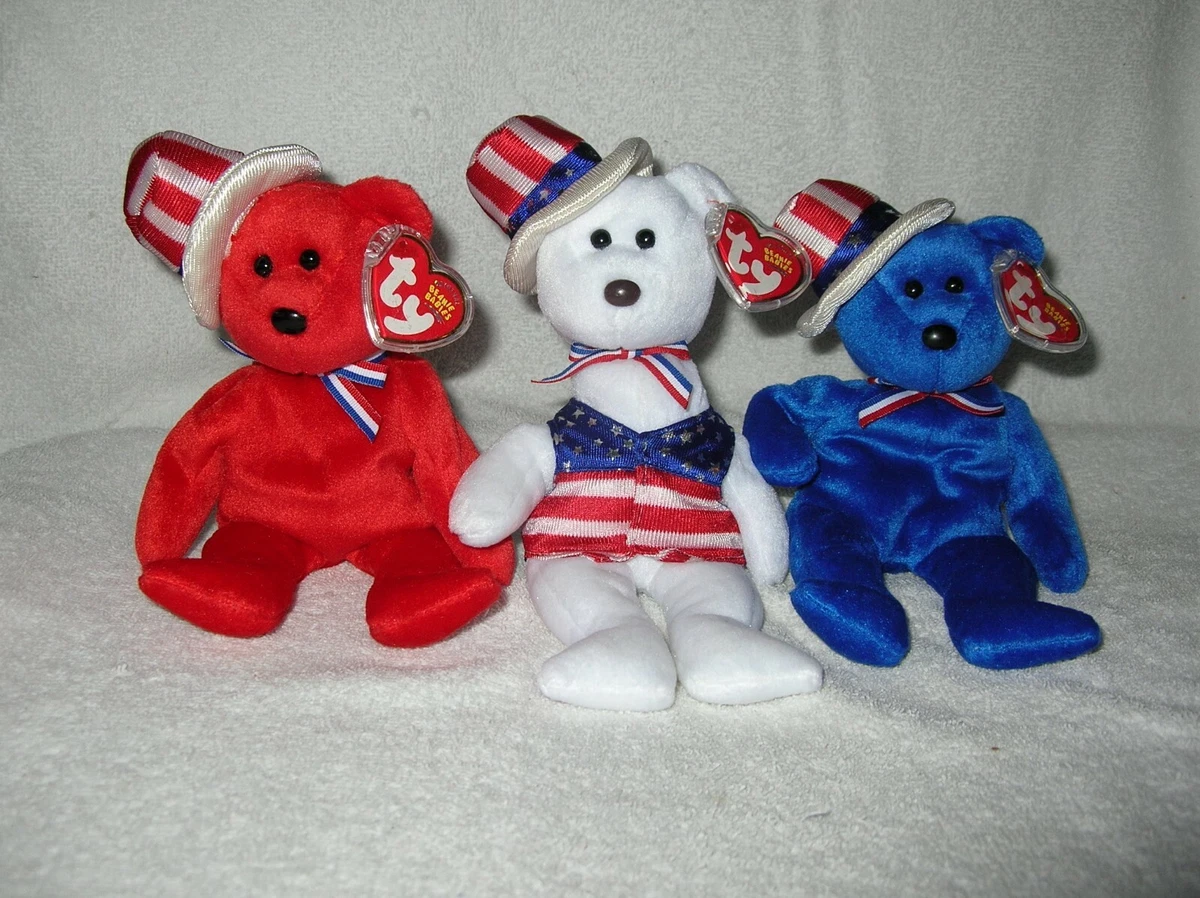 VINTAGE TY Beanie Babies SAM the Bears Red White Blue RARE LAST SET