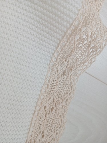 Romany Spanish Baby Shawl Baby Blanket Cream with Beige Lace and Cream bow - Picture 11 of 11