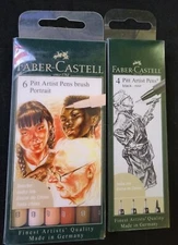 Faber-Castell 6 Pitt Artist Pens Brush PORTRAIT and 4 Artist pens 0.3 0.5 0.7 B