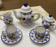 Vintage Miniature fine Porcelain Tea Set 9 Pieces Bella Fruit Collectible