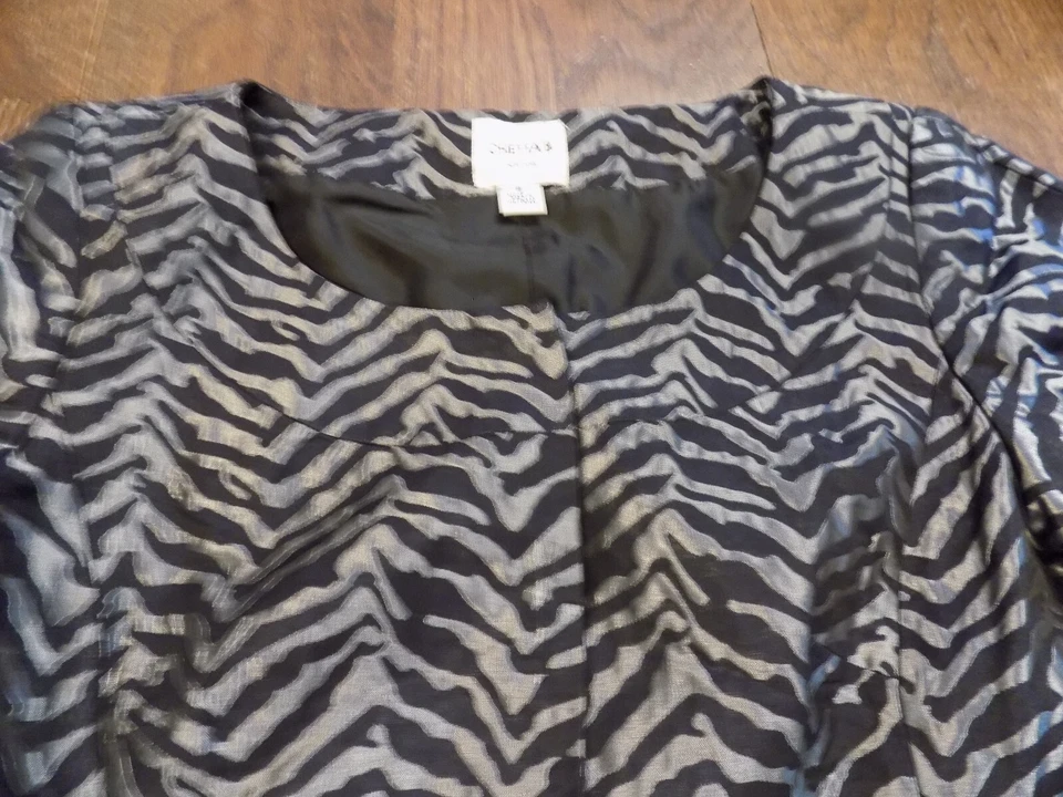 Chaqueta Blazer De Colección Chetta B Bloom Metálica Silenciada Plateada Negra Cebra Simulada Cinturón 8 Foto 2 de 4