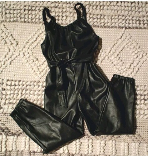 Zara kid's black faux leather jumpsuit 9 - Picture 2 of 5