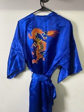 Vintage 60s Souvenir Robe Blue Etched Rare Large SILK Japan