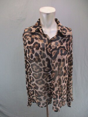 ZANZEA Size L Womens Multicolor Button Up Collared Long Sleeve Chiffon Shirt 793
