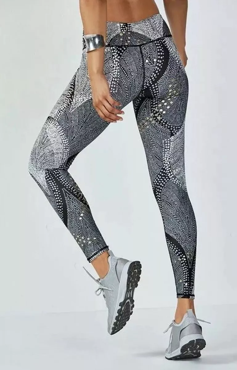 Fabletics Salar Legging Sz Medium Foiled Flurry Print Metallic Gold Polka  Dots