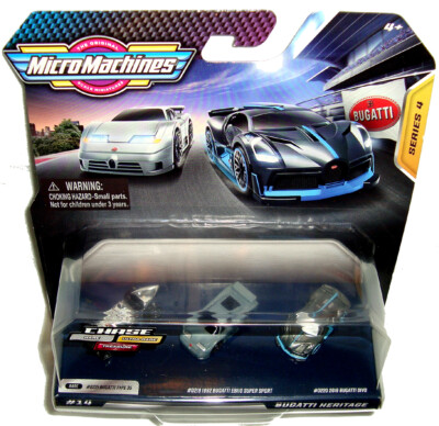 Micro Machines 3-Pack Micro Bugatti Heritage RARE Silver Chase Series 4 MIB #14