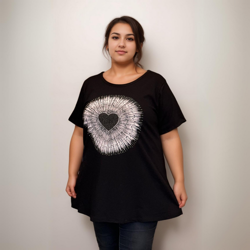 ROCKTHOSECURVES WOMENS TOP STUDDED CIRCLE A-LINE SHORT SLEEVE T-SHIRT - Picture 2 of 10