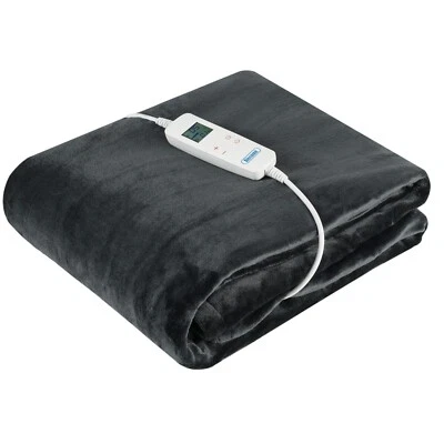 ALECOME LUXURIOUS ELECTRIC HEATED THROW SOFT FLEECE GREY OVER BLANKET DOUBLE SINGLE